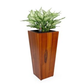 11" Composite Self-watering Cylinder Square Planter Box - High - Dark Wood