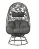 ACME Hikre Patio Lounge Chair & Side Table, Clear Glass, Charcaol Fabric & Black Wicker 45113