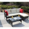 Outdoor patio Furniture sets 3 piece Conversation set wicker Ratten Sectional Sofa With Seat Cushions(Beige Cushion)