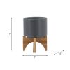 5" PLANTER W/ WOOD STAND, MATTE GRAY