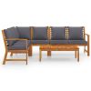 5 Piece Patio Lounge Set with Cushion Solid Acacia Wood