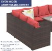 7-Pieces PE Rattan Wicker Patio Dining Sectional Cusions Sofa Set with Red cushions