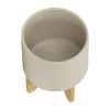 S/2 5/8" PLANTER W/ WOOD STAND, MATTE BEIGE