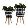 S/2 10/12" DIAMOND PLANTER W/ WOOD LEGS, BLACK(KD)