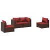 4 Piece Patio Lounge Set with Cushions Poly Rattan Brown