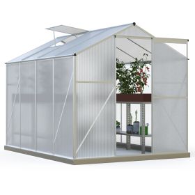 6 x 8 FT Polycarbonate Greenhouse with Roof Vent for Outdoors Gardening Canopy Plants Shed, Silver/Green (Color: ST39191-72)