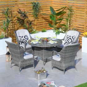 Direct Wicker 5-Piece Aluminum Wicker Round Outdoor Dining Set with Cushions (Color: as Pic)