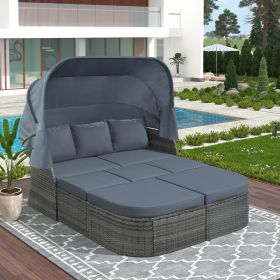 U_STYLE Outdoor Patio Furniture Set Daybed Sunbed with Retractable Canopy Conversation Set Wicker Furniture (As same as WY000281AAE) (Color: 4Qt)